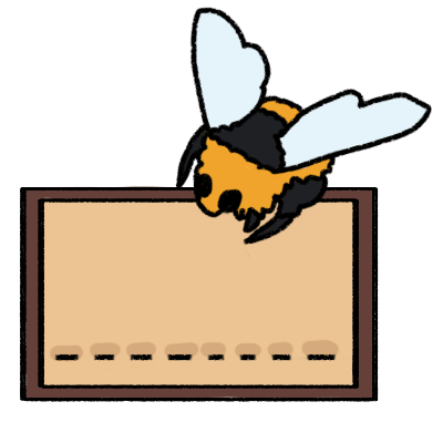 A slightly cartoony bumble bee on top of a brown, rectangular that has blank lines indicating where letters go.